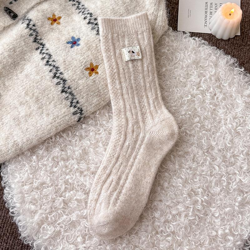

Wool Socks Children S Stacking Socks Winter Warm, Piled And Thickened Internet Celebrity Explosion Cute Cloth Label Dachshund Dog Medium Tube Socks One size брудно-білий