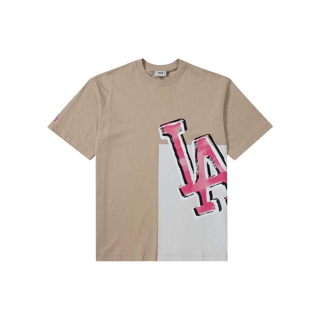 MLB Los Angeles Dodgers T Shirts Unisex Khaki Crew Neck Thin Straight Fit 3ATSL0433-07SAL
