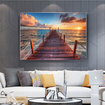 Pintura sobre Lienzo de Resort de Playa Cuadros de Paisaje Natural Pósteres e Impresiones Arte de Pared con Puente de Madera Decoración para Sala de Estar