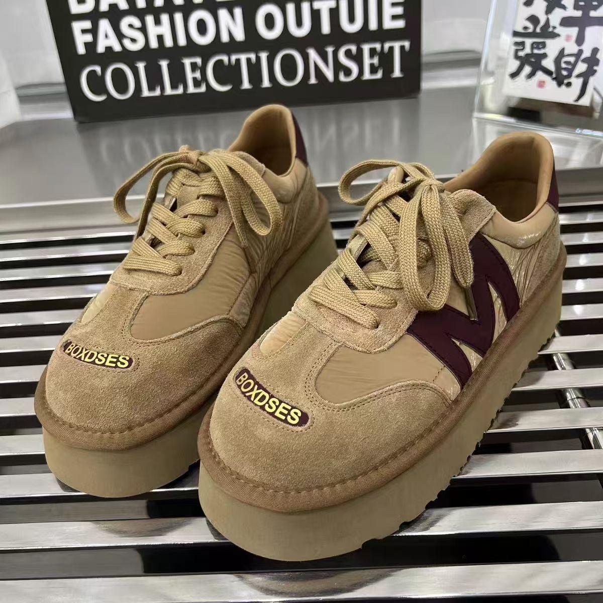 

2024 Women s Casual Sports Shoes Breathable Waterproof Wedge Thick Sole Women s Sports Shoes Leather Casual Shoes 35 верблюд