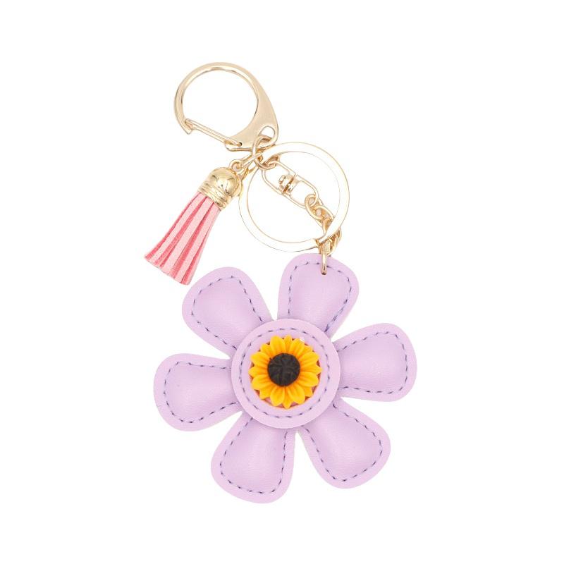 Creative Sunflower Bag Charm Keychain Pu Leather Pendant Keyring Sweet Charm Flower Hanging Bag Backpack Deco Accessory Gift