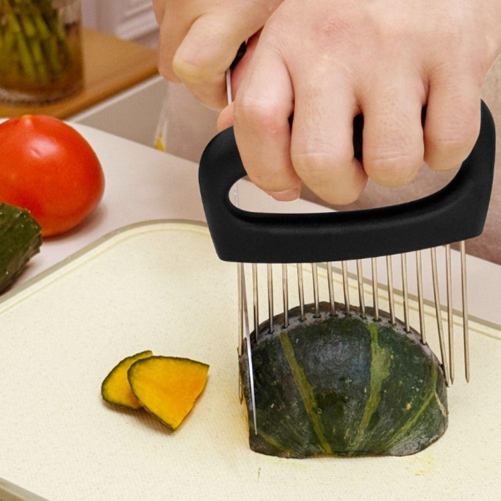 Stainless Steel Needle Onion Cutter Holder Rustproof Non-slip Handle Vegetables Cutting Fork Professional Efficientive