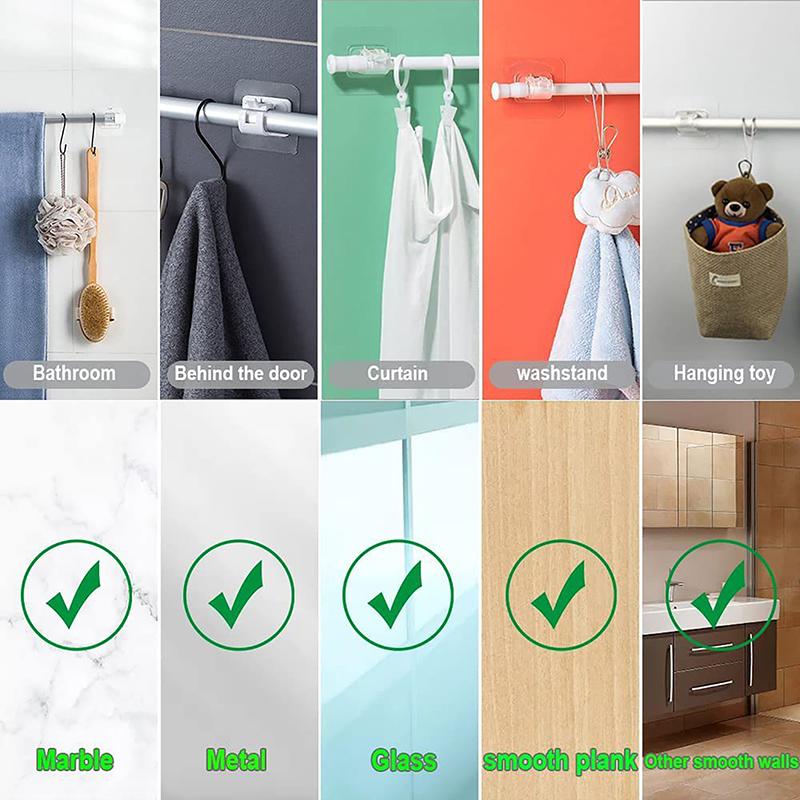 2Pcs Adhesive Wall Curtain Rod Holder Nail-Free Adjustable Clamp Hooks With Fixed Clip Hanging Rack