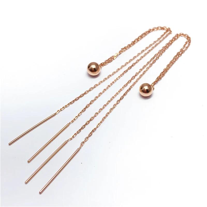 Simplicidade Clássica Redondo Brilhante Conta Banhado a Cobre Ouro Rosa Brincos Longos Correntes Duplas Brincos para Mulheres Festa Zircônia