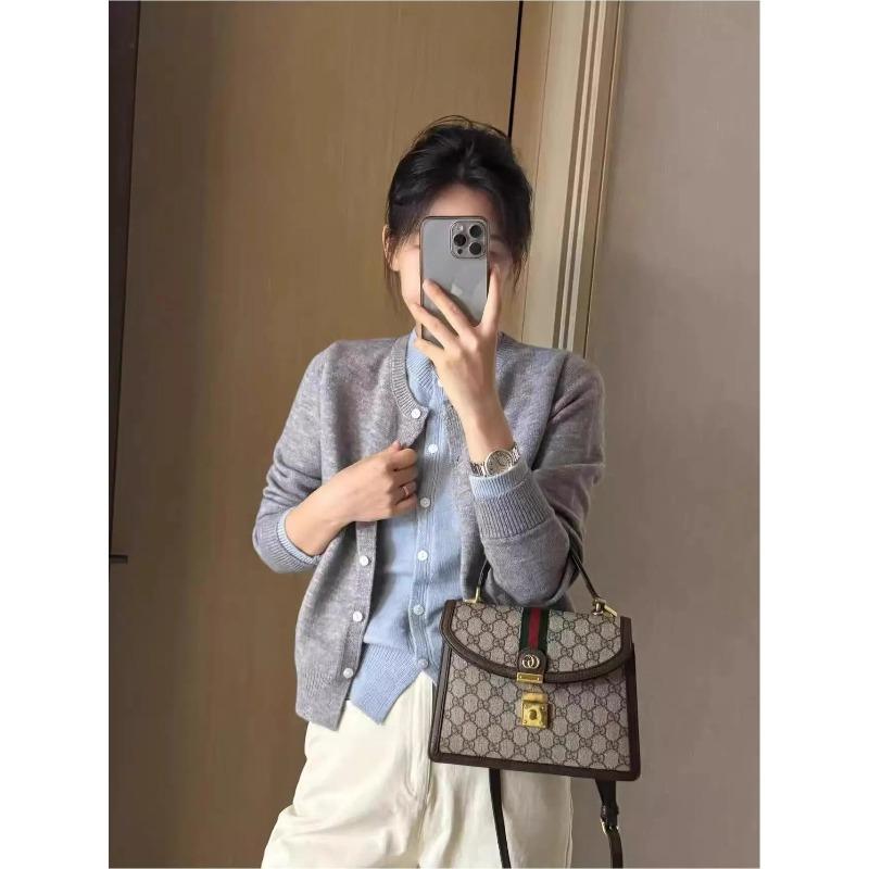 Single-breasted coat top women's spring and autumn contrasting color long-sleeved sweater front shoulder fake two-piece knitted cardigan