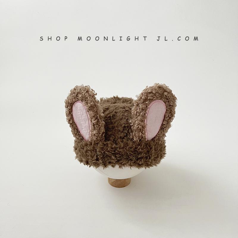 Rabbit ear plush children's hat autumn and winter warm windproof piled thickened girl baby knitted pullover