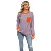 Spring Autumn Long Sleeve O Neck Striped Single Pocket Women Pullover T Shirt Blouse Top