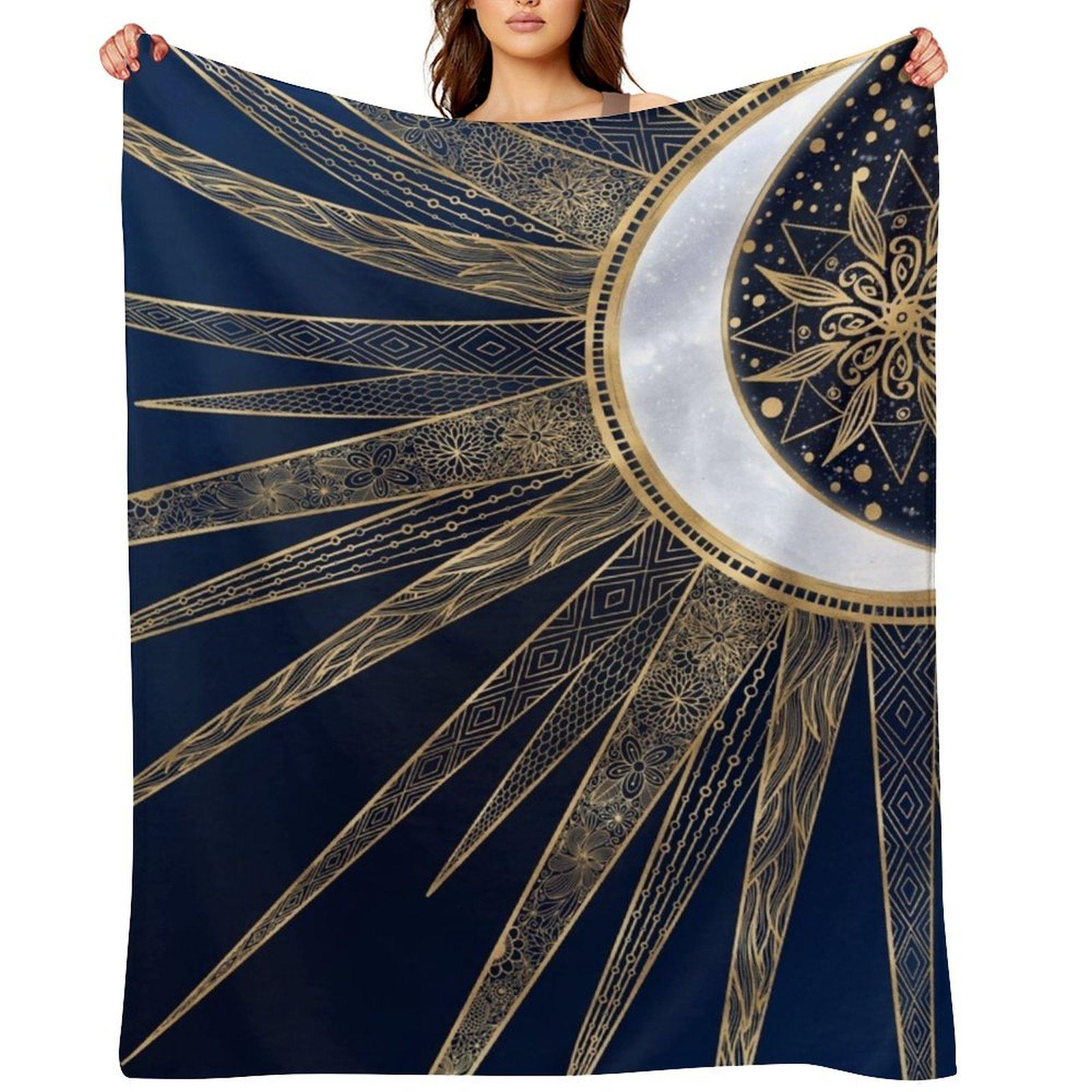 Blue Gold Sun Moon Mandala Doodling Art Throw Blanket christmas decoration Blankets For Baby Softest sofa bed Blankets 30x40in