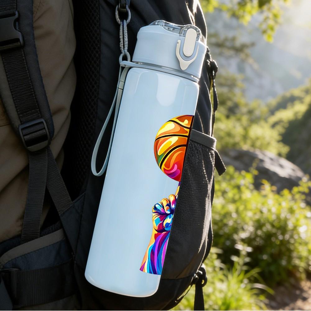 1PC Basketball Player Hand Hoop Print 750ml Color Plastic Sports Water Bottle Leakproof Flip Straw Lid Suitable for Sports Office Home Use