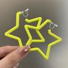 Colorful Earrings with Fluorescent Effect, Featuring Exaggerated Personality, Five-pointed Star-shaped Ear Holes, Ear Clips and Dangling Fringes.