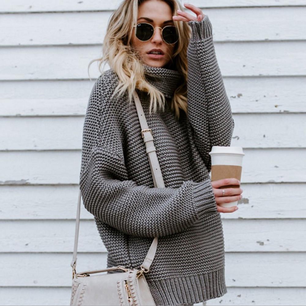 Women Long Sleeve Loose Turtleneck Knitted Sweater Jumper Pullover Top Blouse