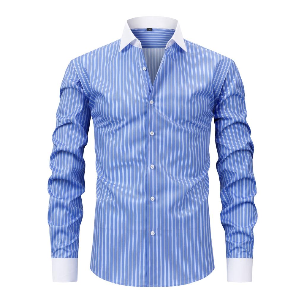 Men's Dress Shirts Stripe Long Sleeve Stretch Wrinkle-Free Formal Shirt Business Casual Button Down Shirts