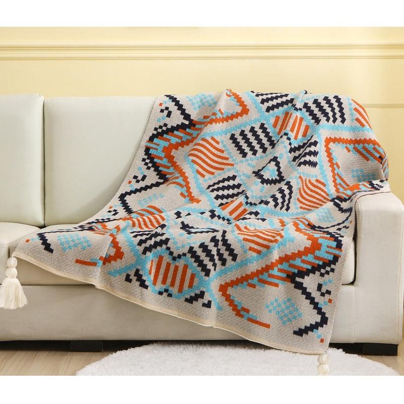Blanket Multifunctional Boho Knitted Throw Vintage Wave Tassel Blanket for Sofa Couch Window Seat Lightweight Nap Air Conditioning Blanket