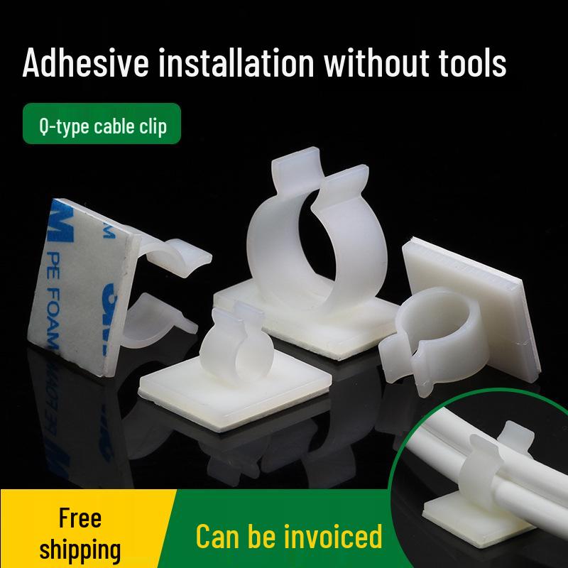 Q-Type White Nylon Self-Adhesive Cable Organizer Clip