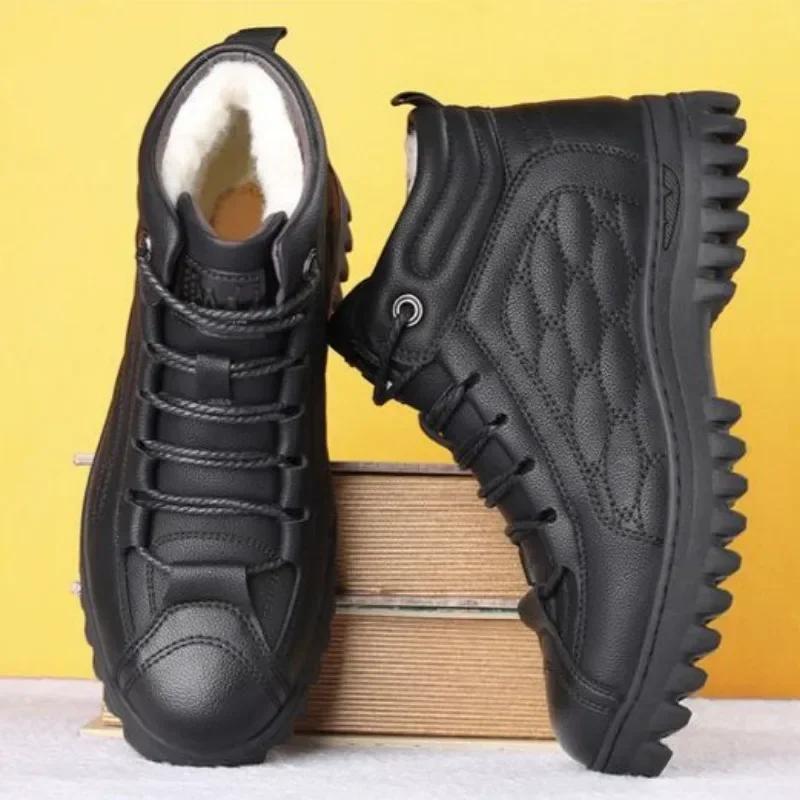 Fashion Thick Sole Male Casual Boots Velvet Platform High Top Common Footwear Offer Men's Leather Shoes 2024 Trend Designer Retro Social