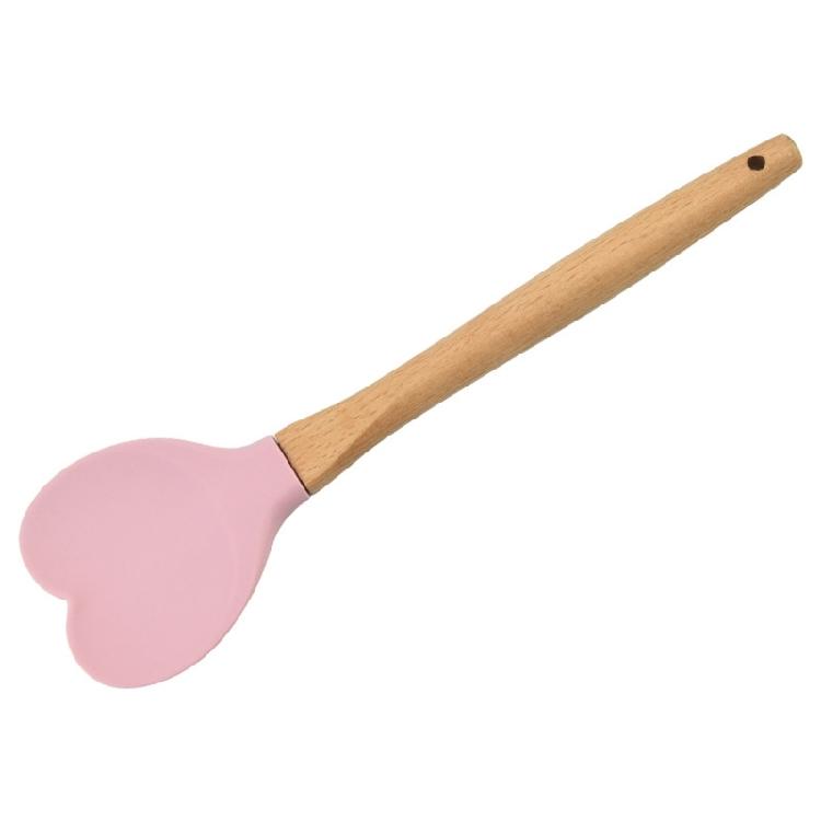 

Nontoxic Heatproof Heart Silicone Spoon Spatula With Comfortable Wood Handle For Cooking Baking And Food Preparation розовый