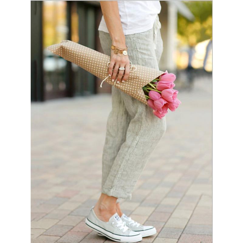 Men’s Loose Fit Drawstring Cotton Linen Cropped Pants