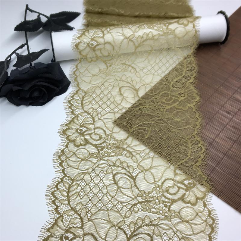 1.5m x 17.5cm Metallic Yellow Green Chantilly Lace, Non-stretch French Eyelash Lace Trim for Sewing, Lingerie, Dress, Garment, Crafting