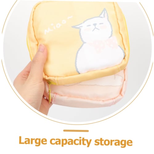 Healeved 2-Pack Portable Sanitary Pad Storage Bag, Cute Cat and Strawberry Print, Large Capacity, Waterproof, Convenient Sanitary Pouch for Women and