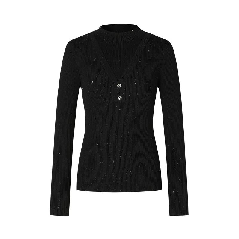 JUZUI Women's Faux Two-Piece Wool Sequin Knitted Sweater JWDD31036