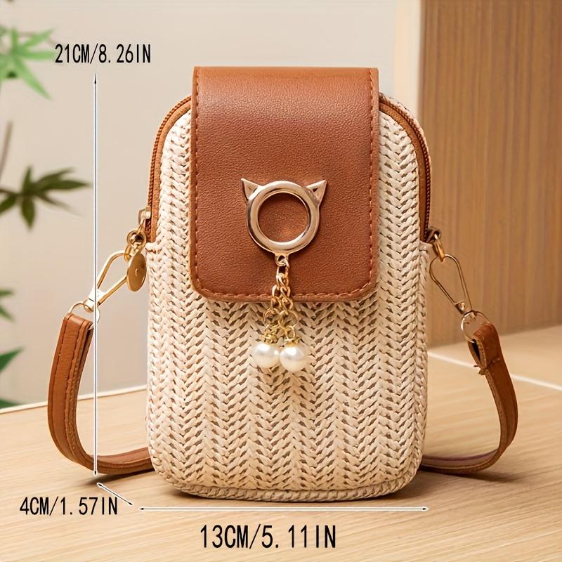 Casual Street Style Cute Mini Crossbody Cell Phone Bag With Coin Pocket Fabric Woven Design Adjustable Shoulder Strap For Ladies' Outings, Parties