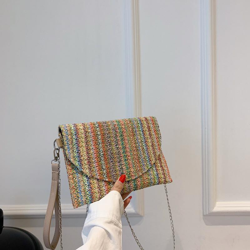 Trendy Shoulder Crossbody Bag 2024 Colorful Stripe Envelope Design For Stylish Everyday Use