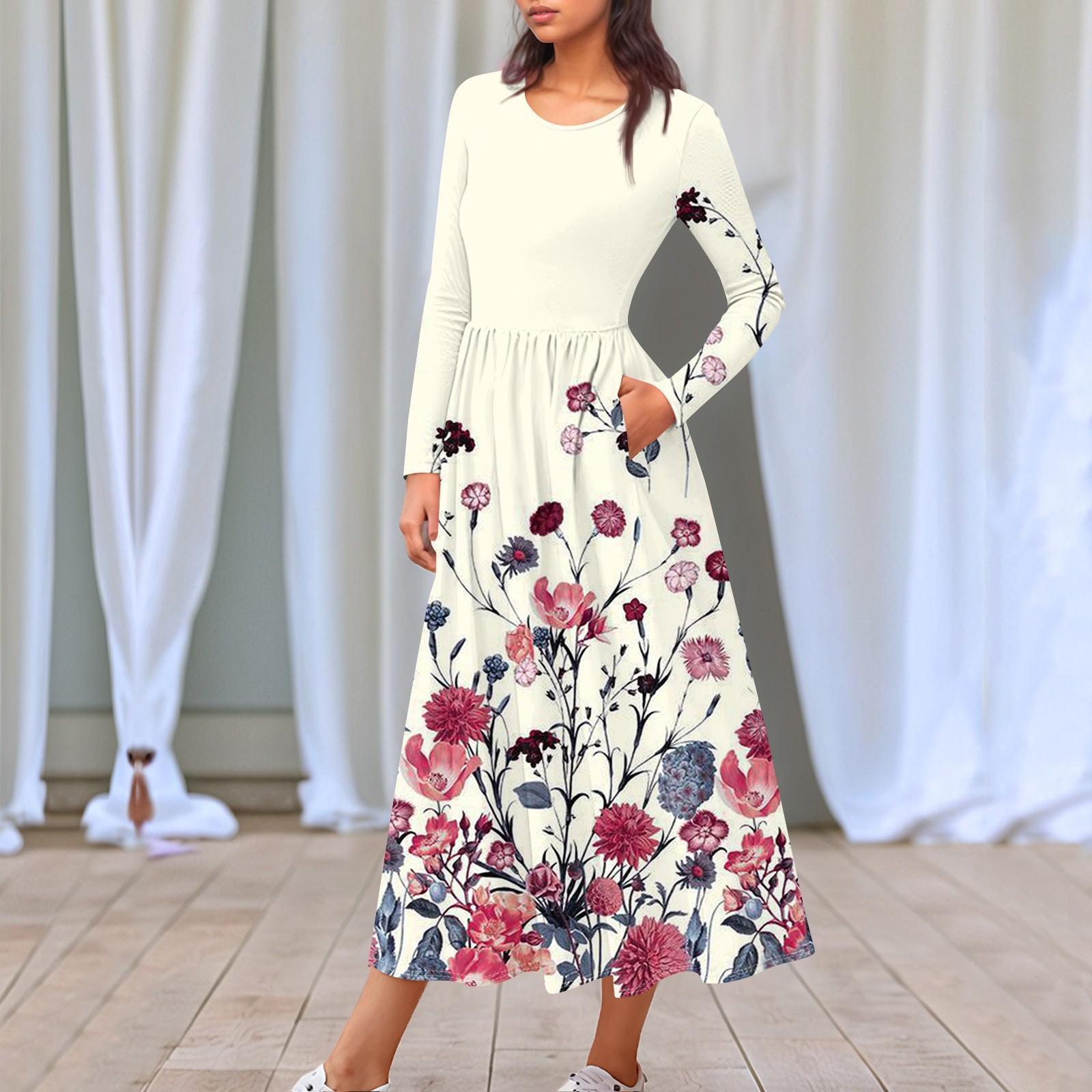 

Женские повседневные модные длинные платья с графическим принтом и длинным рукавом, осень XL белый