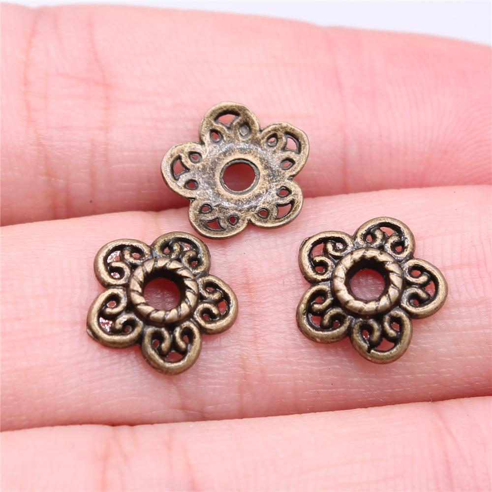 50pcs Tibetan Antique Silver Color Flower Bead End Caps For Jewelry Making Findings Needlework DIY Accessories Wholesale
