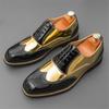 British Gentleman Oxford Shoe New Men's Gold Black Mixed Brogues Shoes Designer Formal Wedding Prom Dress Homecoming Footwear