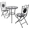 Bistro Furniture - 3 Piece Set - Black and White - Powder-Coated Iron - Ceramic Tiles