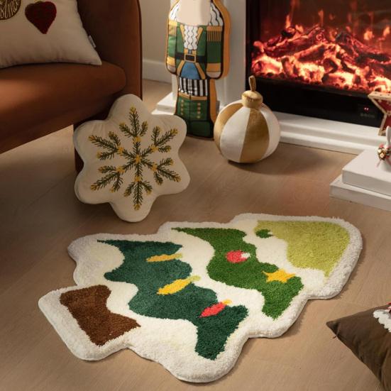 Christmas Floor Mat Xmas Tree Snowman Non-Slip Bathroom Rug Absorbent Washable