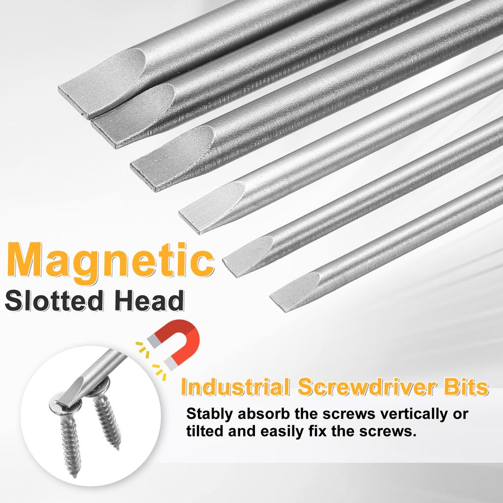 2/4/8pcs SL2/SL2.5/SL3/SL4/SL5/SL6 Slotted Screwdriver Bits 6mm Slotted Tip 1/4" Hex Shank 75mm (3") Long Magnetic Flat Head