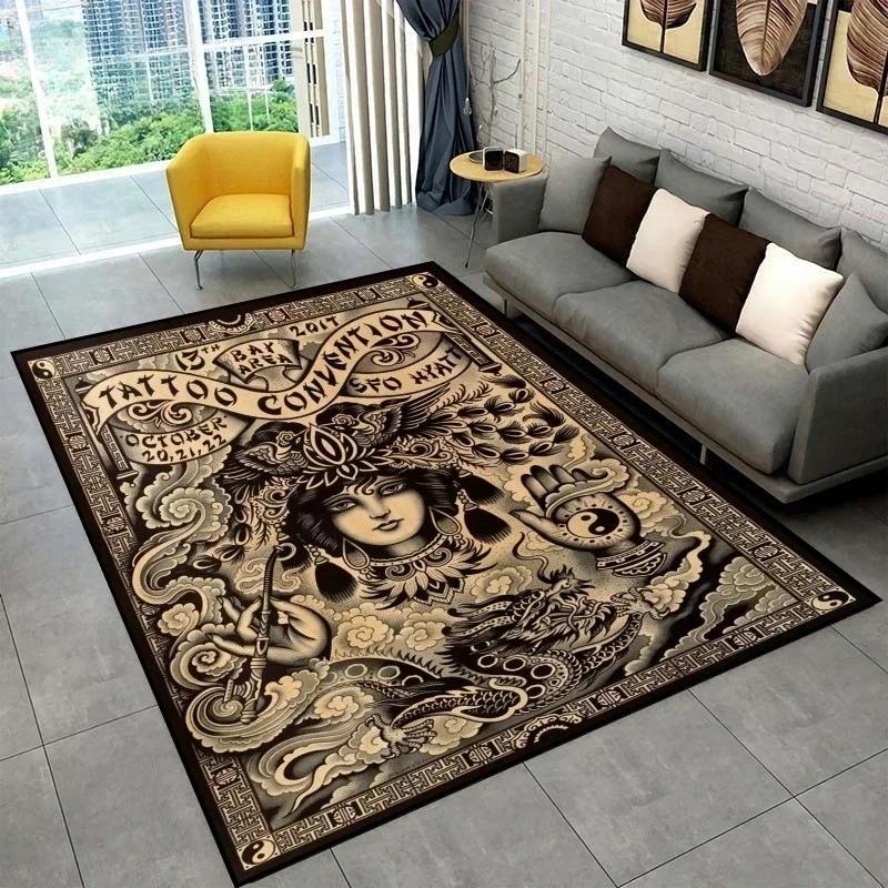 Tattoo Studio Carpet Mystic Witchcraft Gossip Carpets Girl Cartoon Printed Floor Mats Living Room Play Mat Retro Birthday Gifts