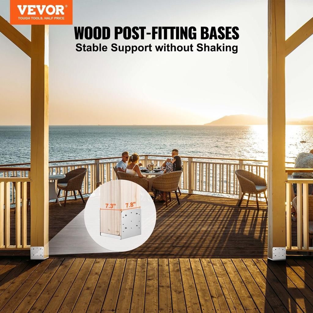 203.2x203.2mm Post Base, 4Pcs Stainless Steel Adjustable Post Anchor Bracket(Internal 198 x 185), Adjustable Post Base for Pavilion Deck Porch