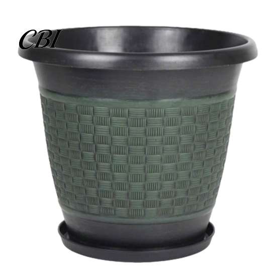 Large Capacity Garden Planters 12" Planter Pot with Saucer, Thickened Plastic Anti-Aging Flower Drainage Durable Holes, Woven Texture, Plant