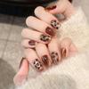 24 Pcs Glittering Press On Nail Short Ballerinas False Nail Leopard Print Acrylic Nail Cats Eye Stick On Nail
