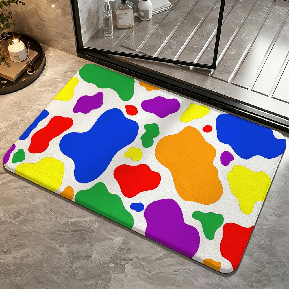 Macaron Color Cow Spot Allover Floor Mat Bedroom Carpet, Bathroom Foot Mat, Doormat, Non-Slip Absorbent Multi-Use