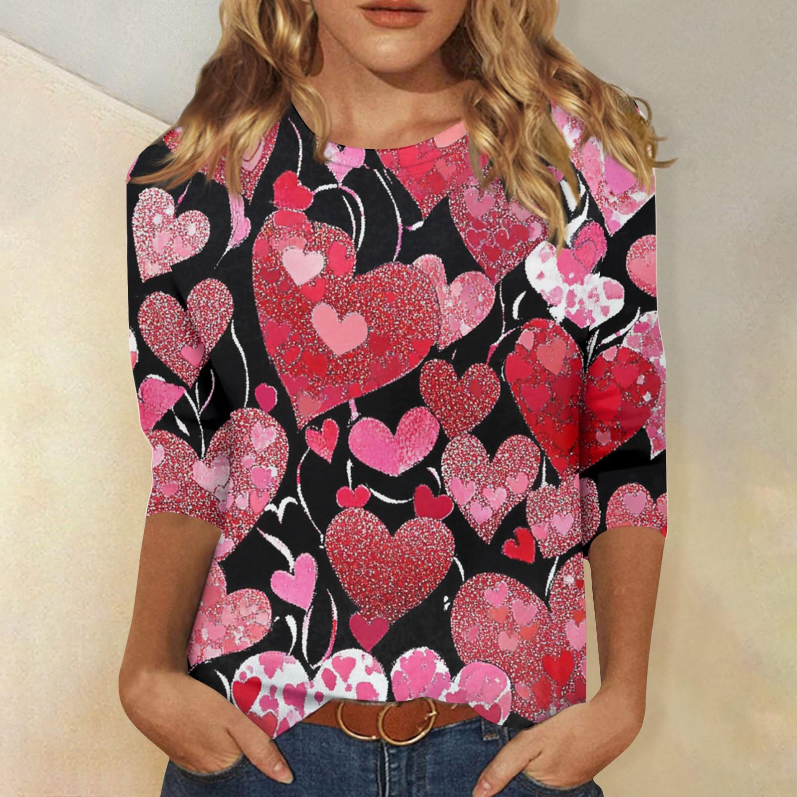 

Женская модная повседневная свободная футболка с круглым вырезом и рукавами 3/4 с принтом, женский топ S красный