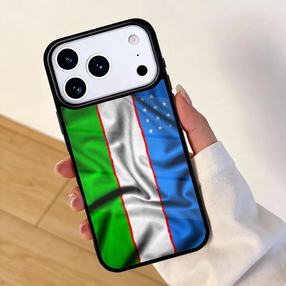 Uzbekistan Flag Coat Of Arms Phone Case For Apple iPhone 17 Air 16 Pro Max 15 Pro Max 14 13 12 11 Mini Back Cover