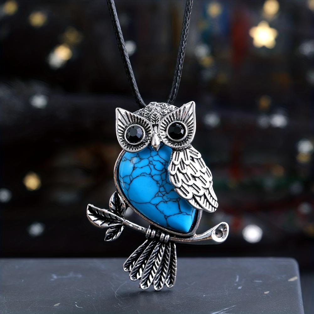 1pc JXMYBA Artificial Crystal Owl Pendant Necklace, Amethyst Rose Quartz Faux Gemstone Lucky Jewelry, Women'S Handmade Stone Pendant with Artificial F