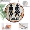 2D Flat Round Vintage Toilet Aluminum Sign, Male & Female Icons Bathroom Wall Decor for Home Office Public Restrooms