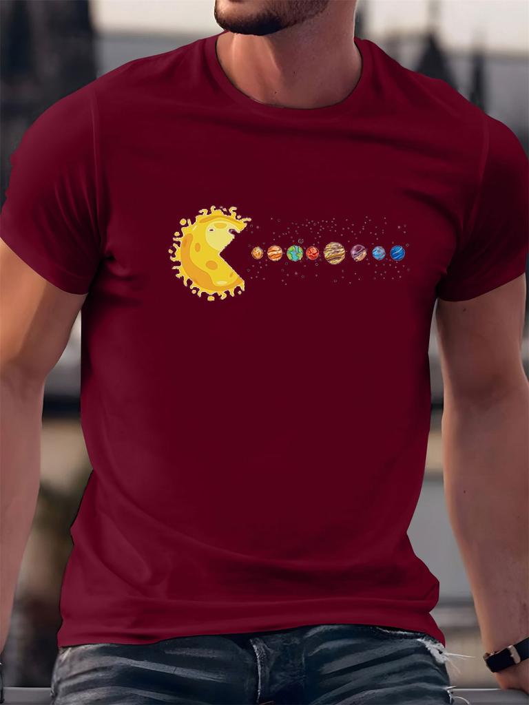 Unisexs Summer 100 Cotton Casual Fashion Funny Planet Print Loose Sports Tshirt Street Versatile Top