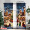 Set Of 2 Flat Printing Christmas Curtain Village Versatile Durable Polyester Without Electricity Festive Holiday Use