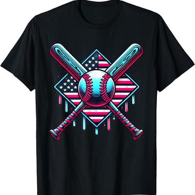 Baseball Drip For Boys American Flag USA Patriotic T Shirt All S 4XL