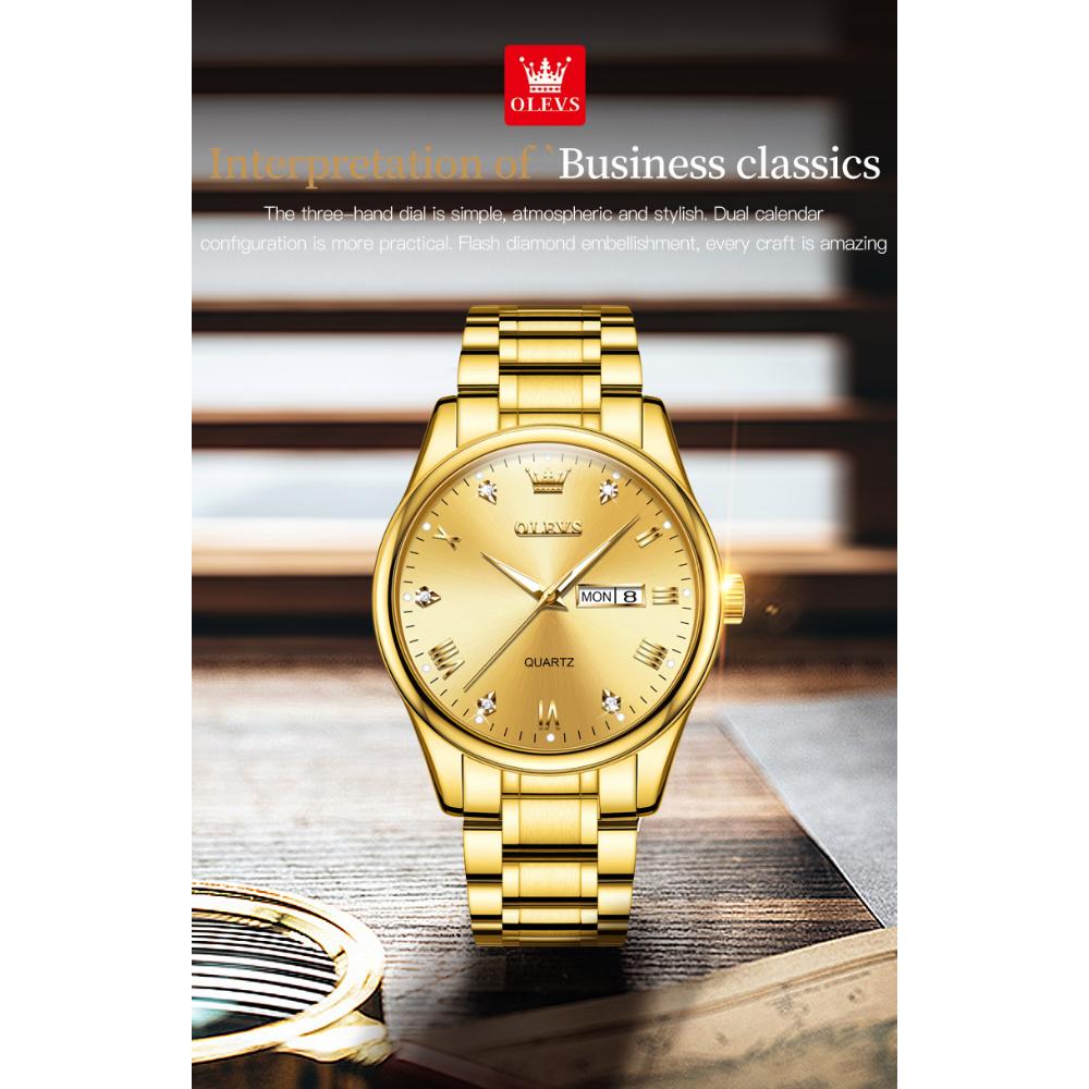 OLEVS Nouvelle montre d'affaires et de loisirs en or avec diamants Montre à quartz Montre d'affaires étanche et lumineuse pour homme