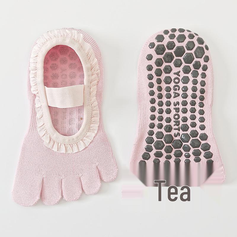 Ballet Style Non-Slip Yoga Socks with Lace Open-Back Toes and Silicone Grip