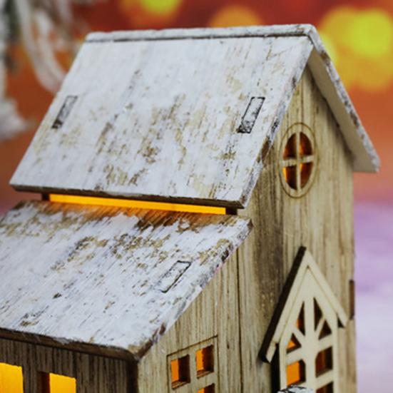 Christmas House Wooden Glowing Decorative Festival Ornamental Table Centerpieces Ornaments Kids Gift Mini LED Light Xmas Village Farmhouse Tabletop