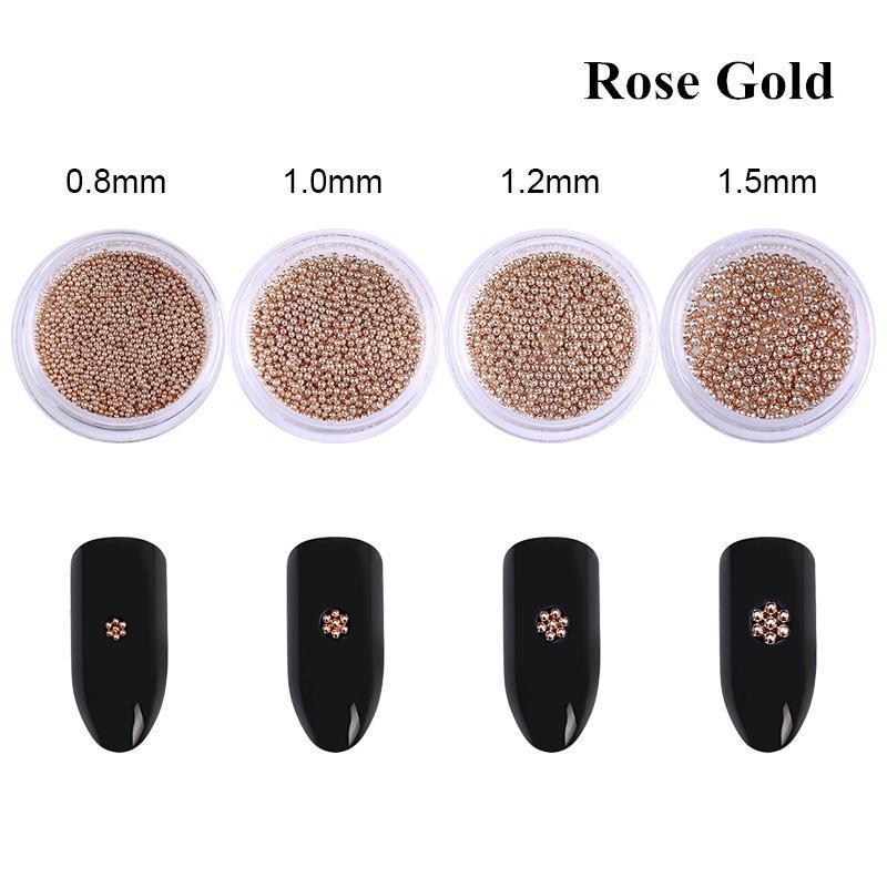 1 kaste 0,8 mm/1 mm/1,5 mm nerūsējošā tērauda nagu mākslas krelles, daudzizmēra D nagu mākslas rotājumi