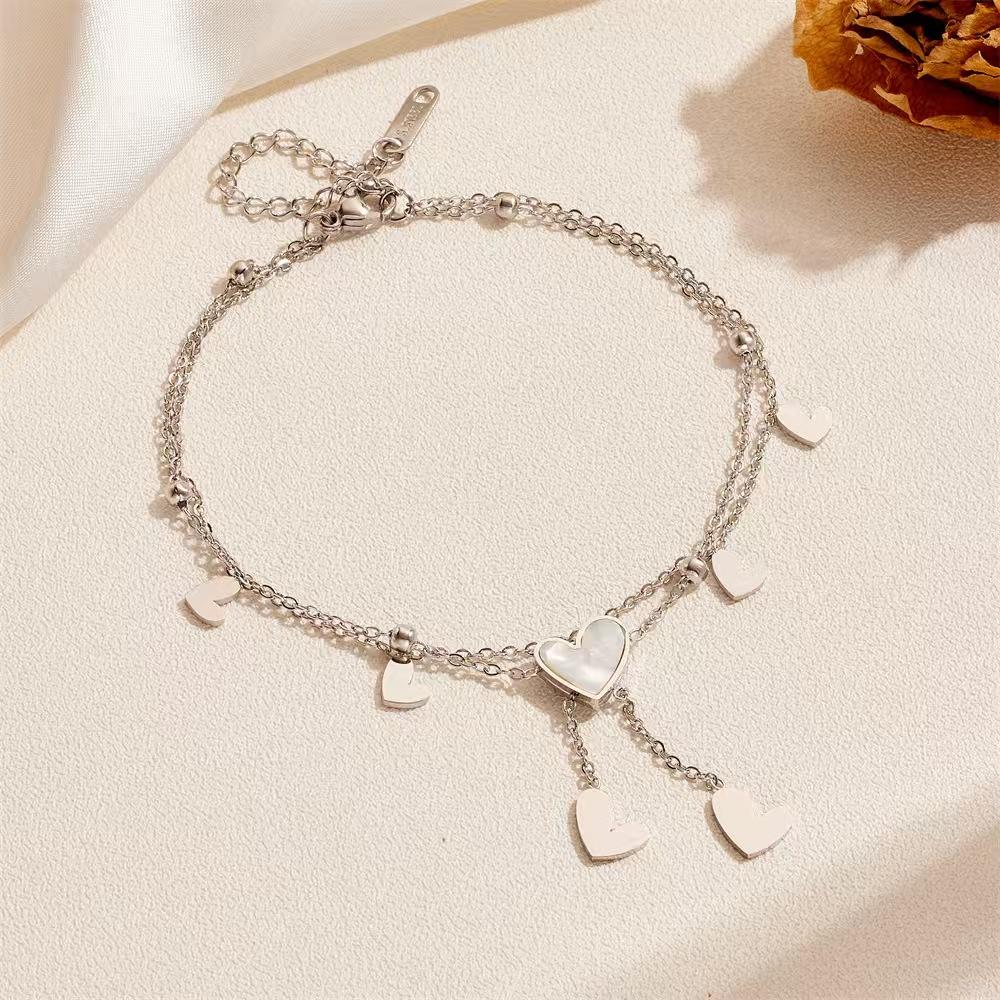 Stainless Steel 2025 New Fashion Jewelry Summer Beach Style Seashells Stars Moon Charm Beading Anklets Chain For Women