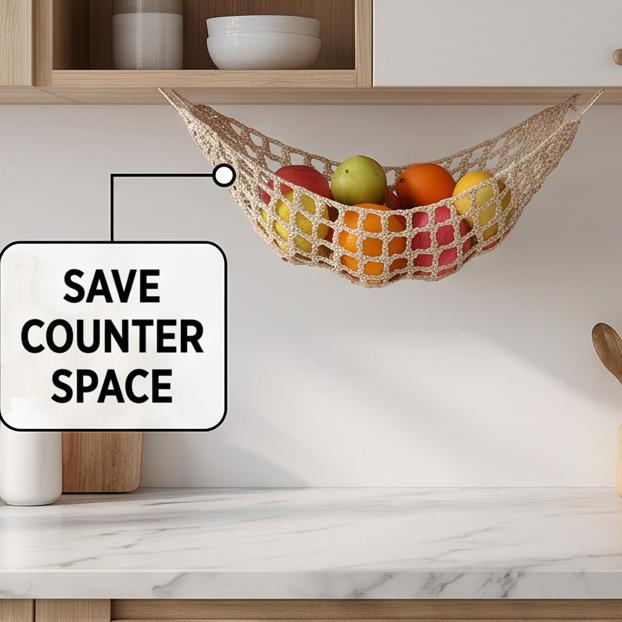 Grote Macramé Fruit Hangmat voor Keuken Onder Kast Hangende Fruitmand met 4 Haken Handgeweven Katoenen Opbergnet Dat Werkbladruimte Bespaart